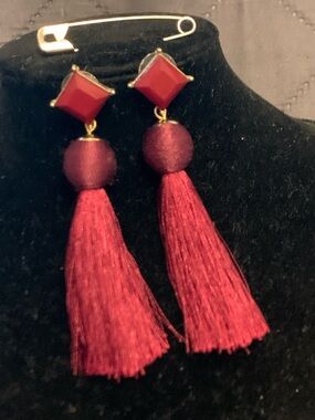 Burgundy Tassel Drop Earrings with Gold Accents